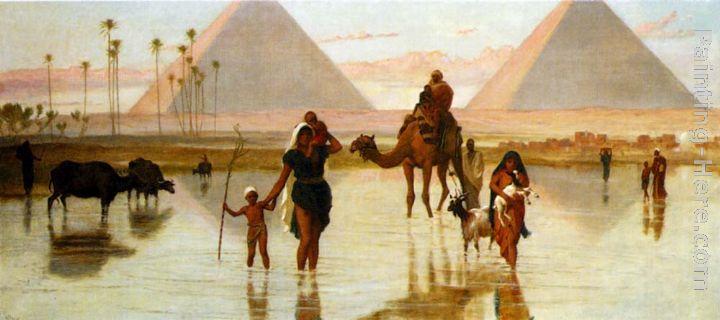Frederick Goodall Arabs Crossing A Flooded Field By The Pyramids